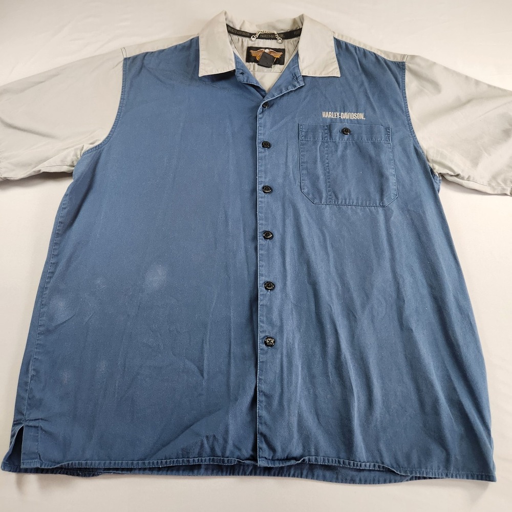 Vtg 90s Y2K Harley Davidson Shirt Mens XL Mechanic Work Embroidery Hong Kong
